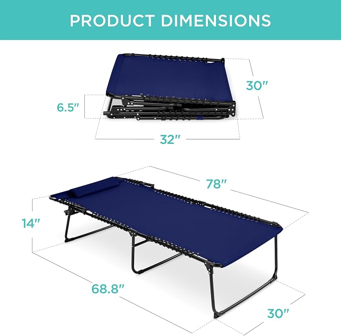 Best Choice Products Extra Wide Patio Chaise Lounge Chair, Portable Outdoor Folding Recliner for Lawn, w/ 8 Positions, Handles, 440lb Capacity - Navy