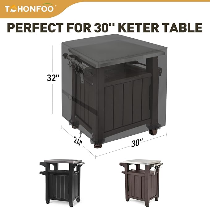 Outdoor Grill Cart Prep Table Cover 600D for 30-inch Keter Unity Portable Outdoor 40 Gal Table with Storage Cabinet, Waterproof UV Resistant Outside bbq Bar Cart Cooking Station Cover, 30" x 24" x 32"