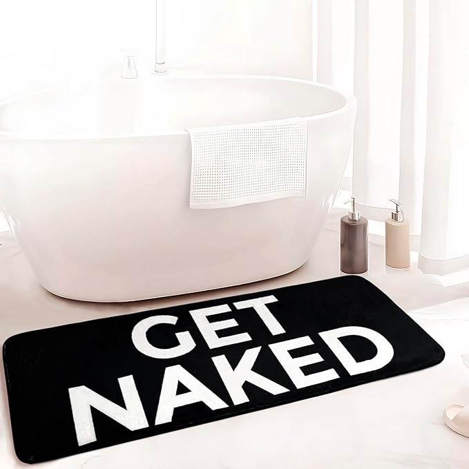 Black Get Naked Memory Foam Runner Rug 17x47 Inch, Funny Bathroom Rugs, Cute Dorm, Apartment Decor, Soft Non Slip Absorbent Mats for Shower, Vanity