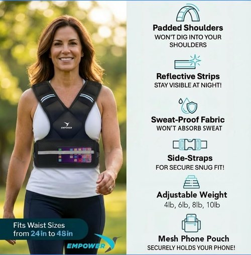 EMPOWER Weighted Vest for Women - Adjustable 4-10lbs or 10-16lbs | Reflective Strips for Safety, Boosts Strength & Burns Calories