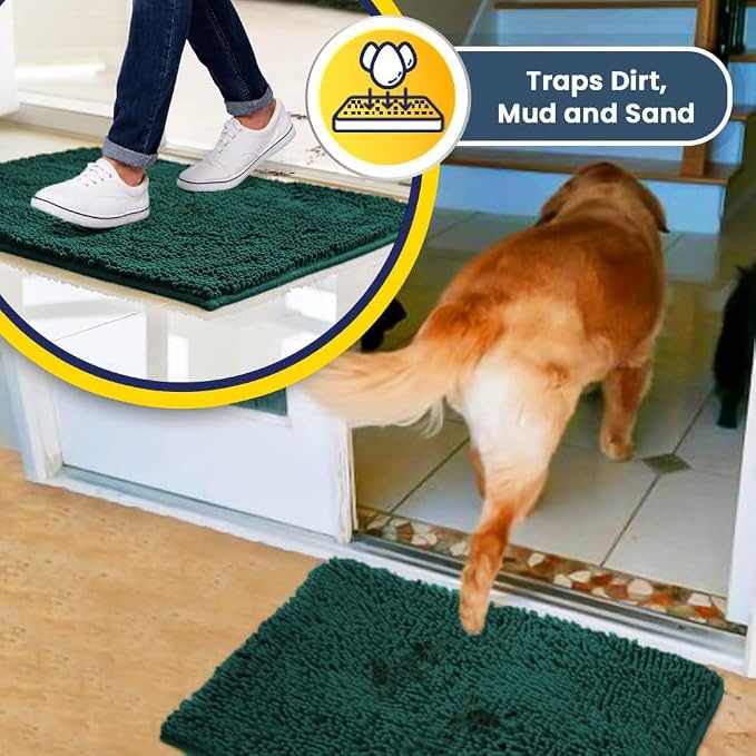 Muddy Mat® | Super Water Absorbent Door Mat Indoor, Microfiber Quick Dry Chenille Entryway Rug, Slip Resistant Front Door Mat, Indoor Mats for Entryway, Machine Washable Pet Rug, Slate Blue 30" x 60"