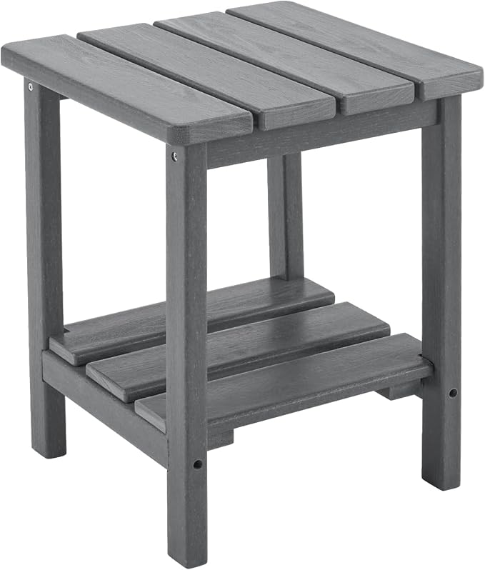 Furnimart Adirondack 2-Layer Square Outdoor Side Table, Extra-Thick HDPE Weather-Resistant Small Patio Table, Gray Outdoor End Table for Garden Balcony Yard Deck Poolside(Gray)