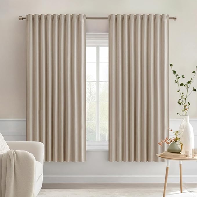 MIULEE Taupe Back Tab Blackout Curtains 63 Inch Length 2 Panels Set