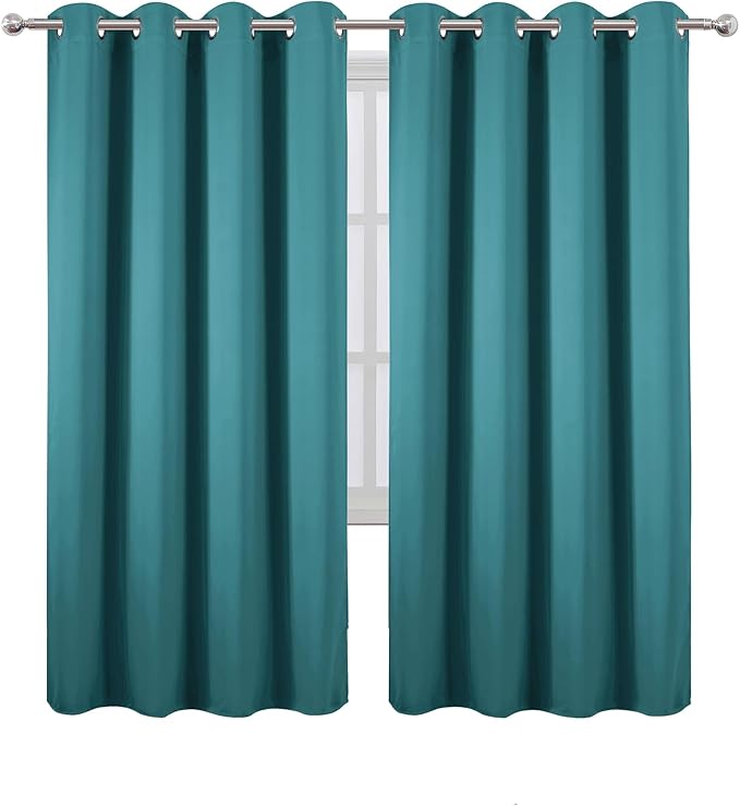 LEMOMO Blackout Curtains 66 x 72 Inch Long Sea Teal Curtains Set of 2 Panels