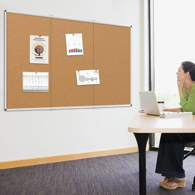 VIZ-PRO 96" x 48" Large Cork Bulletin Board, Foldable & Wall-Mounted Notice Pin