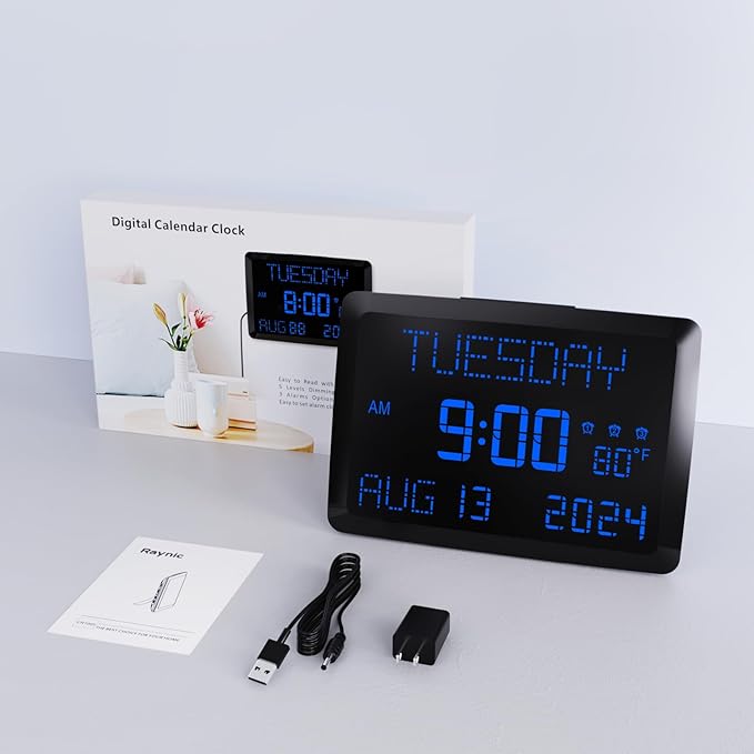 Raynic Digital Clock, 11.5" Large Display Calendar Clock