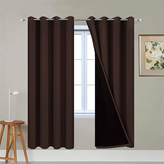 Yakamok Blackout Curtains 72 Inches Long, 2 Thick Layers Grommet Top Thermal