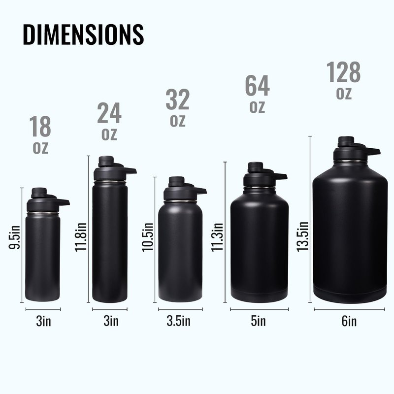 Fijinhom 24 oz Insulated Water Bottle with Handle, 304 Stainless Steel Water Bottles with Wide Mouth, Double Wall Vacuum Sports Water Bottle, BPA Free, Keep Cold and Hot, Black