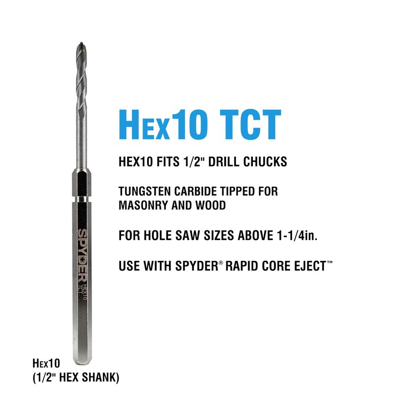 Spyder Hex10 1/2-inch Quick Change Hole Saw Arbor and TCT Pilot Bit Assemby for Cement and Masonry