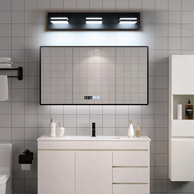 SineRise LED Modern Bathroom Vanity Light Fixtures, Dimmable Matte Black Modern