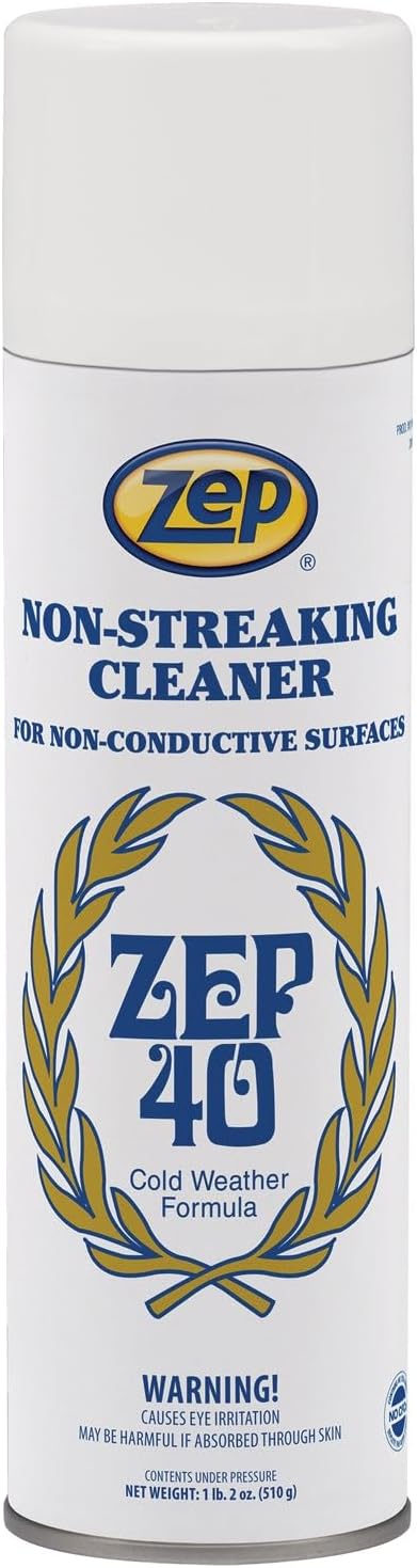 Zep 40 Non-Streaking Cleaner - 18 oz (Case of 12) 14401 - Heavy-Duty Foaming Action Aerosol Formulated for Non-Conductive Surfaces, Ideal for Cold Weather Conditions.