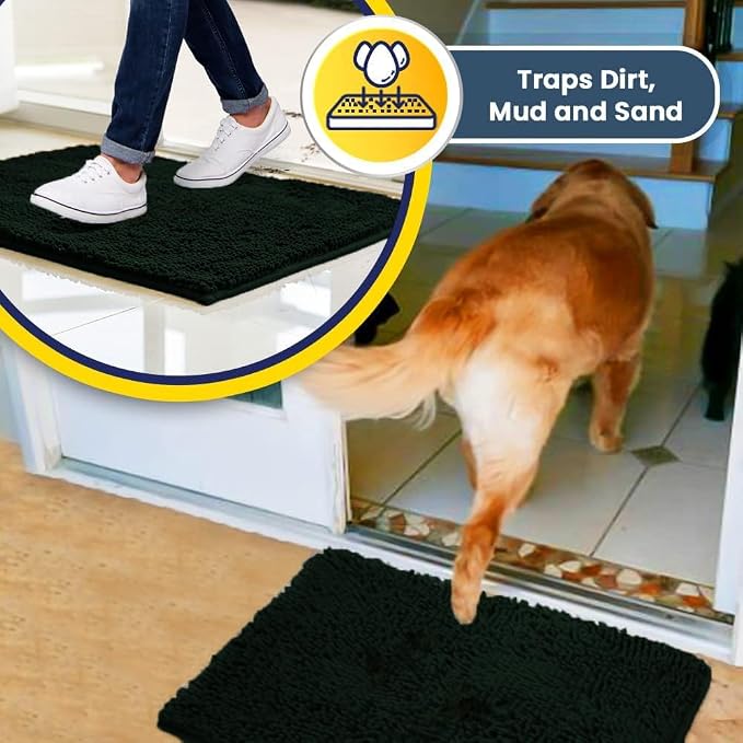 Muddy Mat® | Super Water Absorbent Door Mat Indoor, Microfiber Quick Dry Chenille Entryway Rug,Slip Resistant Front Door Mat,Indoor Mats for Entryway,Machine Washable Pet Rug, Hunter Green 48" x 60"
