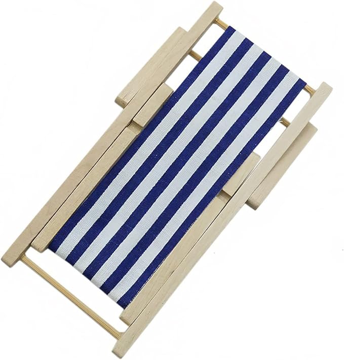 Dollhouse Miniature Furniture Accessories Foldable Wooden Beach Chair Mini Longue Deck Chair Doll House Ornament Kits for DIY Fairy Garden Dollhouse Decoration - Pack of 4