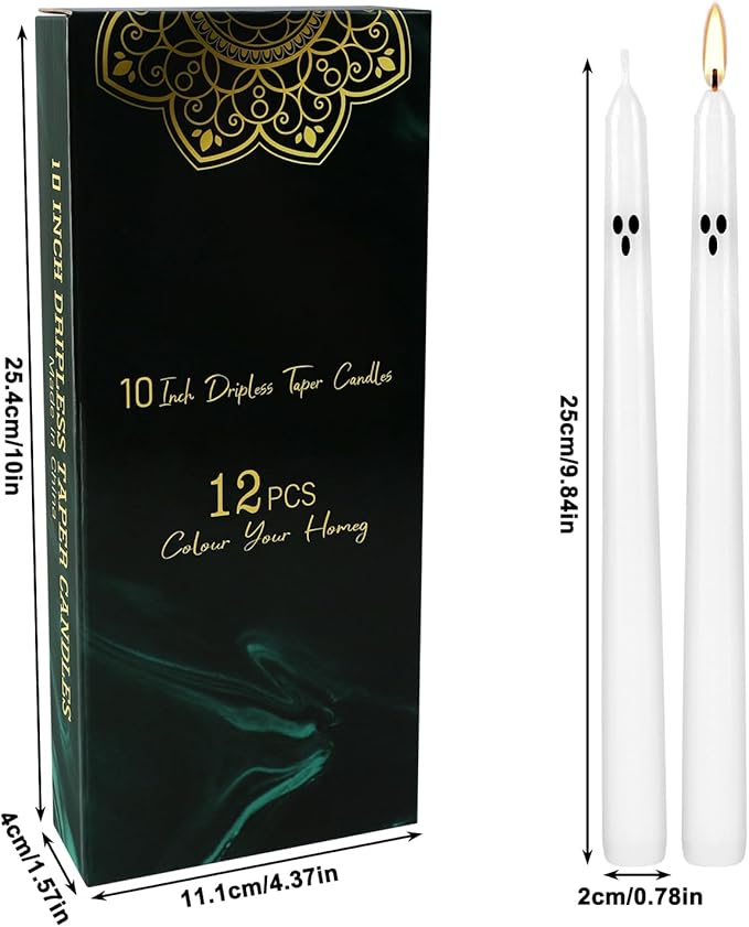 12pack 10inch Ghost Halloween Taper Candles-unscented White Spooky Candles Decorations Halloween Ghost Shaped Decor for Party Favor Home Table
