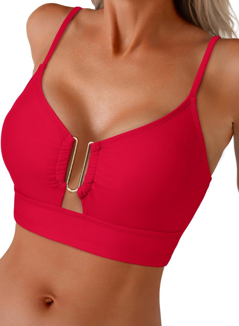 Herseas Womens Bikini Top U-Wire Chest Support Cutout Adjustable Spaghetti Straps Bathing Suit Charming Resort Swim Top Only Red Medium