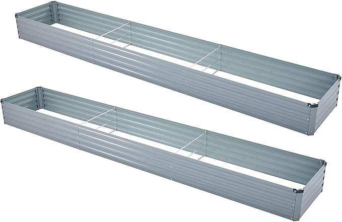 Meberam 2 Pack 12x2x1FT Galvanized Raised Garden Beds Kit Outdoor Metal Gardening Planter Box for Vegetable Elevated Flower Herbs,Gray