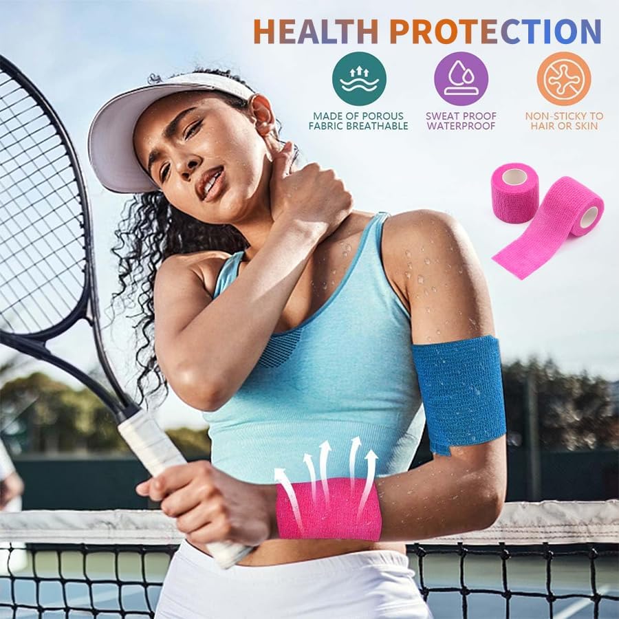 Self Adhesive Bandage Wraps - 24 Pack | 2" X 5 Yards Breathable Elastic Vet Wraps in 12 Colors