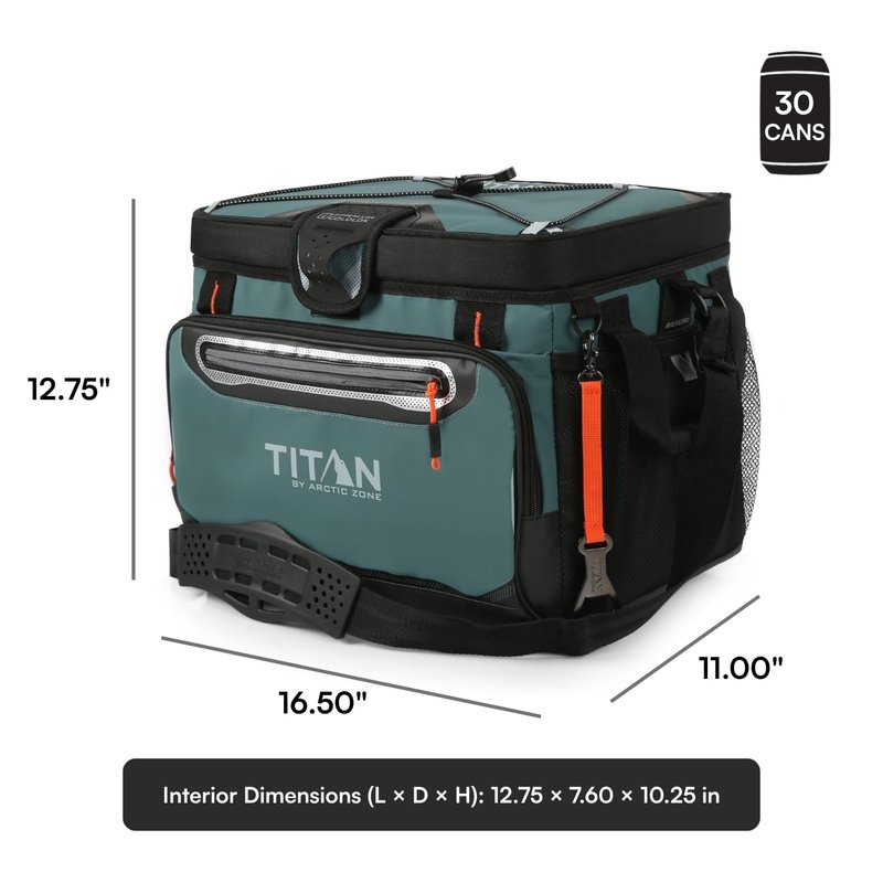 Titan by Arctic Zone Zipperless Soft Sided Cooler with HardBody Liner and SmartShelf, Insulated Bag with Shoulder Strap and Bottle Opener for Beach, Picnic, and Travel, 30 Can Capacity, Jungle Hunt