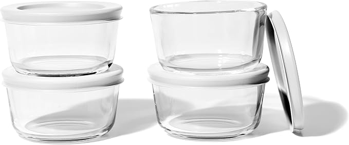 8-Piece Glass Food Storage Containers Set (4 Containers + 4 BPA-Free Lids) | 7-Ounce, Leakproof | Microwave, Freezer, Oven & Dishwasher Safe | Ideal for Meal Prep & Pantry Organization