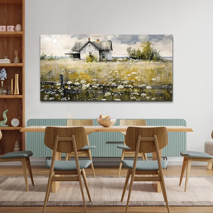 FUHAIHUA Large Modern Wall Decor For Living Room Canvas Wall Art For Office Bedroom Wall Decorations Art Watercolor Paintings Rural Landscape Pictures Mural Artwork Farmhouse Home Decor 24x48 In