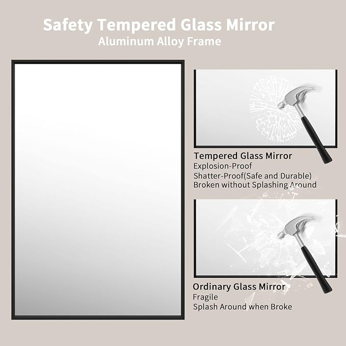 LOAAO 48"X32" Black Rectangle Bathroom Mirror Wall, Matte Black Aluminum Alloy