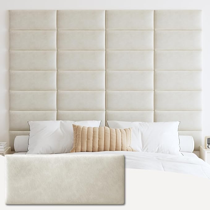 IFNOW Wall Mounted Upholstered Headboard Queen, 3D Peel and Stick Soundproof