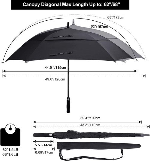 G4Free Extra Large Golf Umbrella - 62/68 Inch Windproof Double Canopy with Auto Open Feature