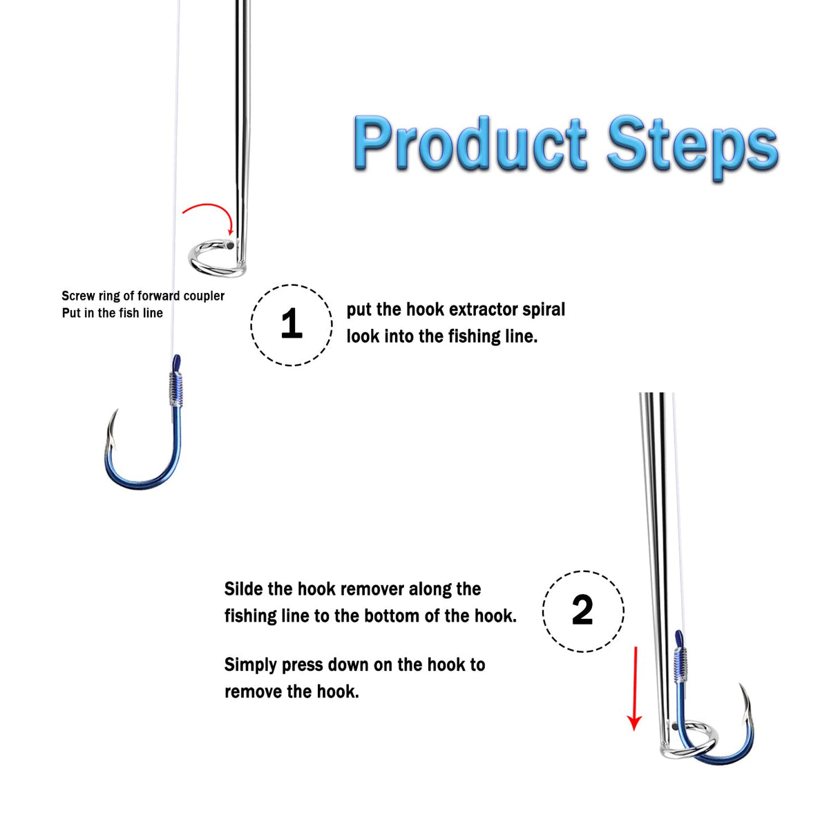 Fish Hook Remover Tool, Fishing Hook Quick Removal Descending Device, Fishing Gear Security Equipment Kits for Adult, Hook Extractor Accessories Detacher Tools with 4PCS Storage Tube