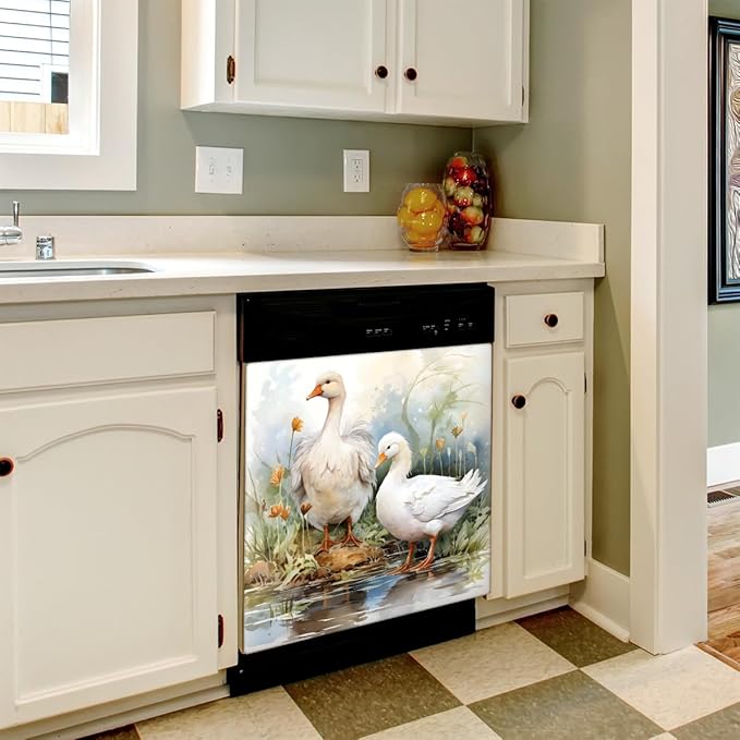 Dishwasher Magnet Cover Farm Animal Duck Reusable Dishwasher Magnetic Cover Sticker Decorative Dish Washer Door Cover Panel for Home Kitcen Appliance