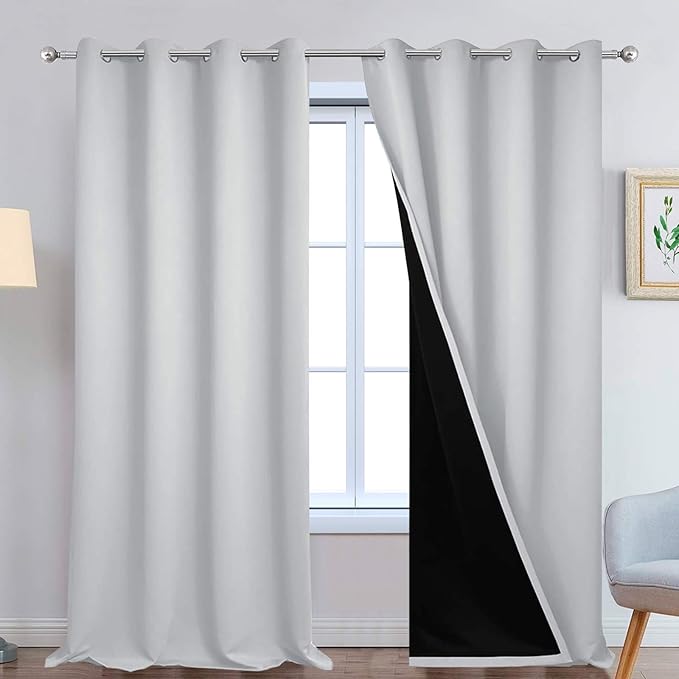 Yakamok 100% Blackout Curtains 108 Inches Long, 2 Thick Layers Thermal