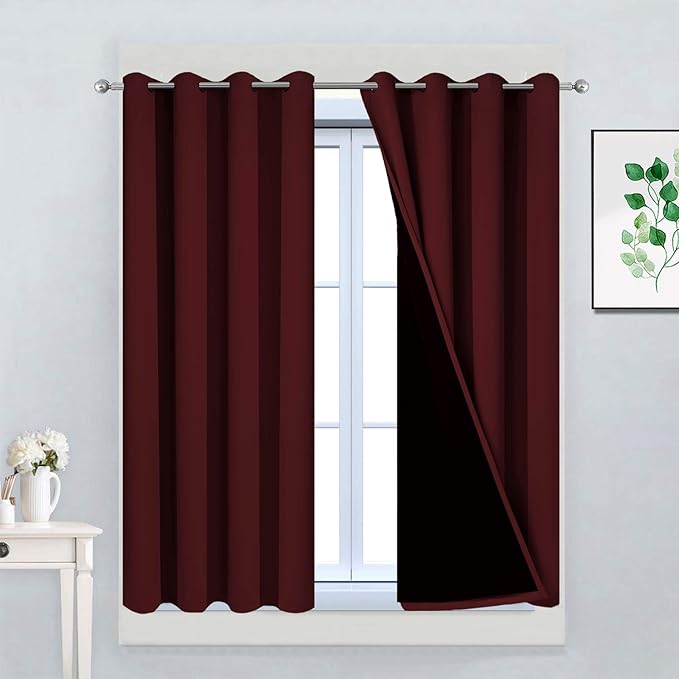 Yakamok 100% Blackout Curtains for Bedroom, Thermal Insulated 2-Layer Lined