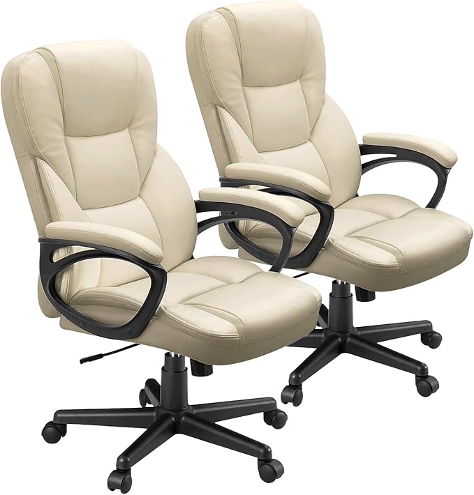 Furmax Office Executive Chair High Back Adjustable Managerial Home Desk Chair, Swivel Computer PU Leather Chair with Lumbar Support (2, Khaki)