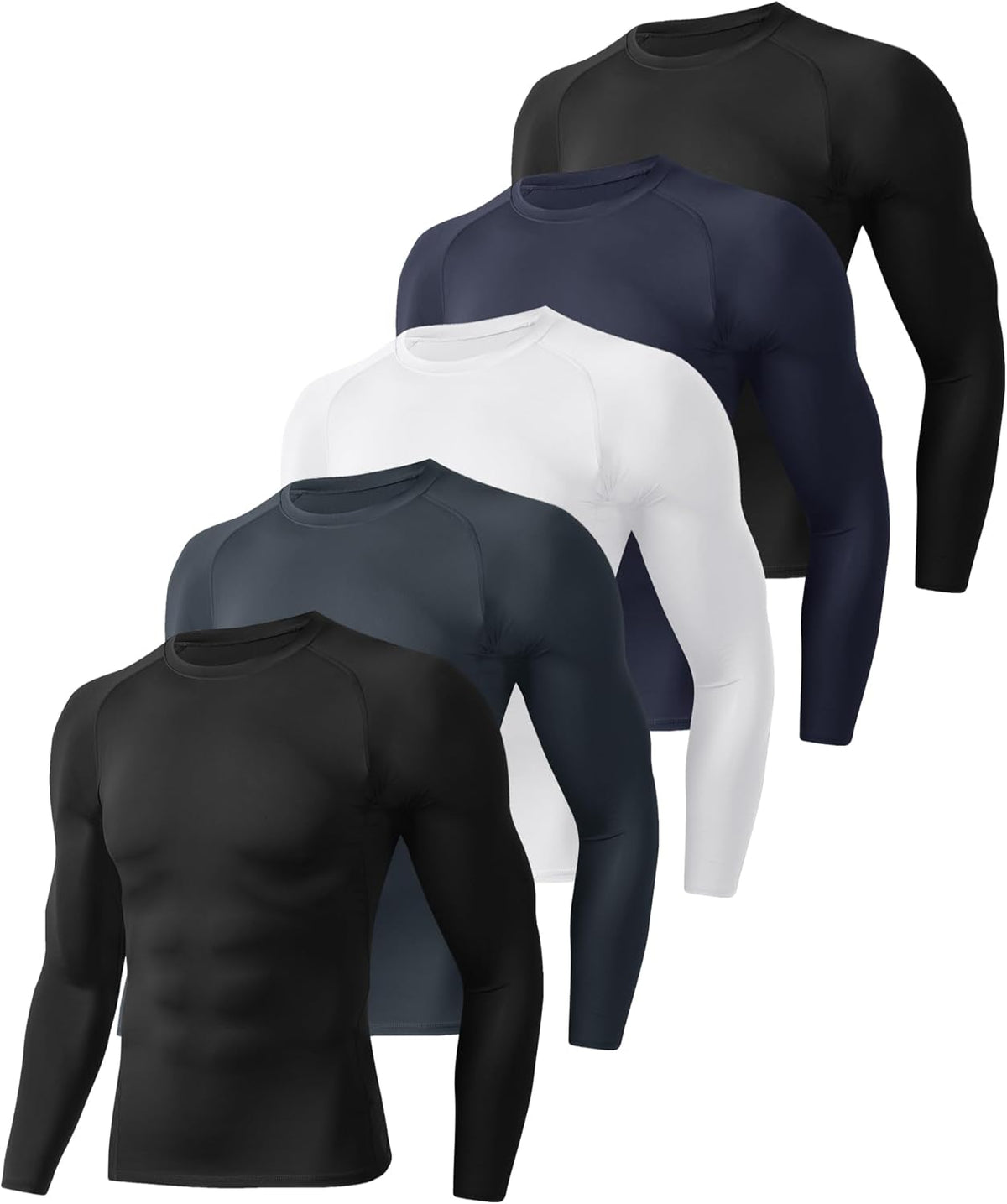 Skiennix Long Sleeve Compression Shirts for Men - Black Quick-Dry Base Layer for Gym & Running | 5 Pack