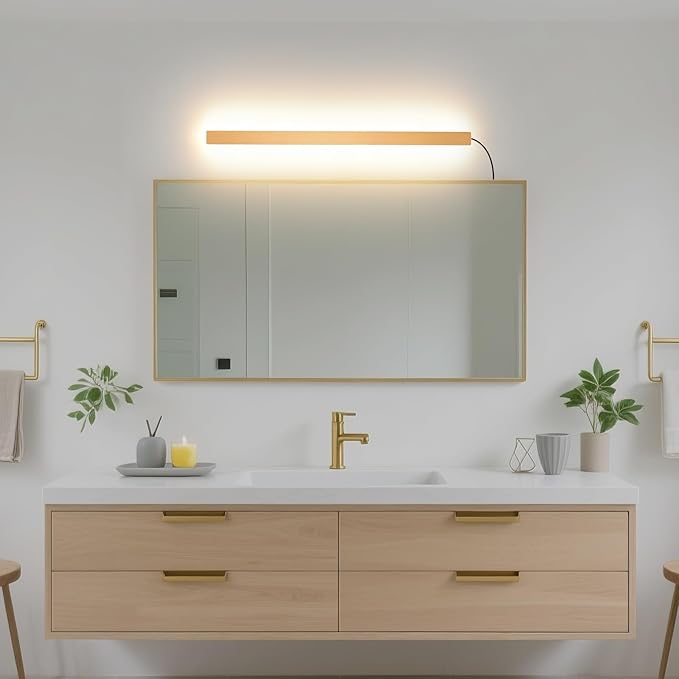 KELUOLY Modern Plug in Wall Lights, 31.4 inch Frosted Gold LED Long Wall Sconce