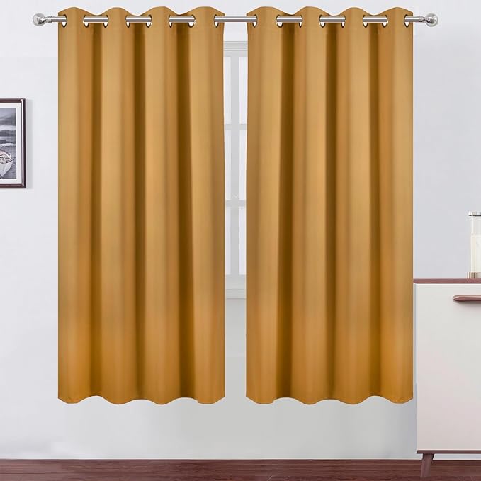 LEMOMO Mustard Yellow Thermal Blackout Curtains/52 x 72 Inch/Set of 2 Panels