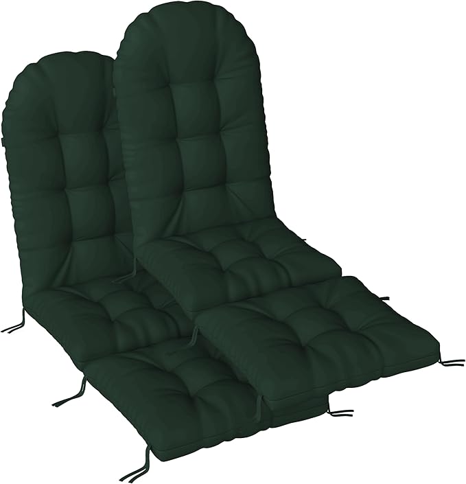 Adirondack Chair Cushion with Ottoman, Folding Adjustable Adirondack Seat Cushions, Waterproof Adirondack Patio Chair Pads for Garden, Deck, or Poolside, Small-Dark Green-2