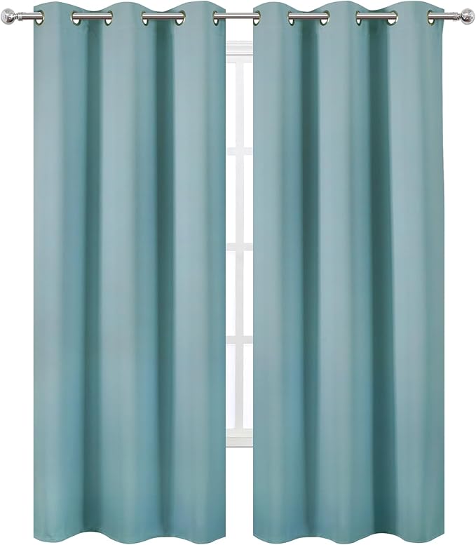 LEMOMO Stone Blue Thermal Blackout Curtains/38 x 84 Inch/Set of 2 Panels Room
