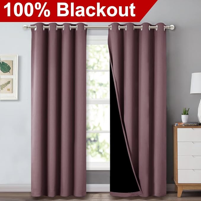 NICETOWN 100% Blackout Curtains 84 inches Long, Pair of Energy Smart & Noise