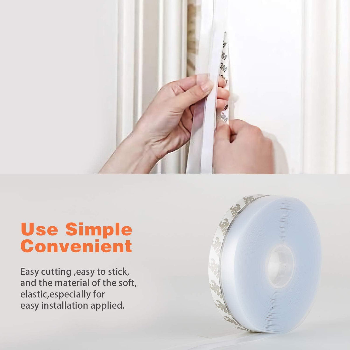 26 Feet Silicone Seal Strip, Door Weather Stripping Window Sealing Tape for Draft Stopper Adhesive Doors Windows and Shower Glass Gaps (Transparent, 25MM)