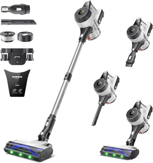 YONNDER Cordless Vacuum Cleaner, 48KPA/550W/65Mins Powerful Stick Vacuum for Home, Anti-Tangle, Self-Standing, Lightweight, Charging Dock, Vacuum Cleaner for Hardwood Floor/Carpet/Pet Hair/Car, M1