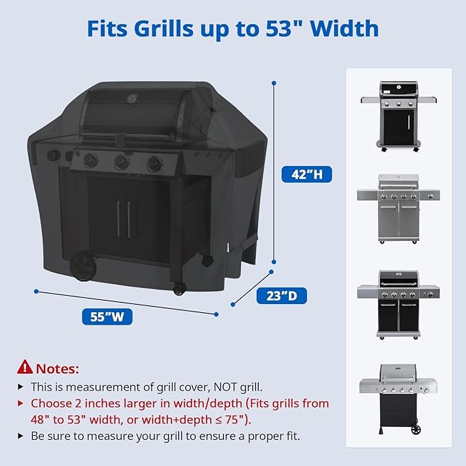 SunPatio Grill Cover 55 Inch, Outdoor Heavy Duty Waterproof Barbecue Gas Cover, UV & Fade Resistant, All Weather Protection Compatible for Weber Charbroil Nexgrill Kenmore Grills and More, Black