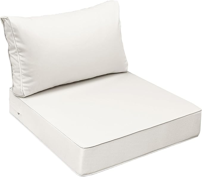 AAAAAcessories Outdoor Seat Cushions for Chairs, Fade-Resistant, Waterproof Patio Furniture Replacement Cushions, 25.5" x 25.5" x 5" + 25.5" x 13.5", Creamy White