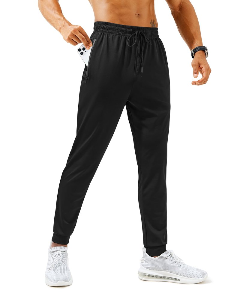 FOGFIRE Mens Sweatpants with Zipper Pockets Lightweight Athletic Joggers for Workout Running Gym Track Casual Wear Black X-Large