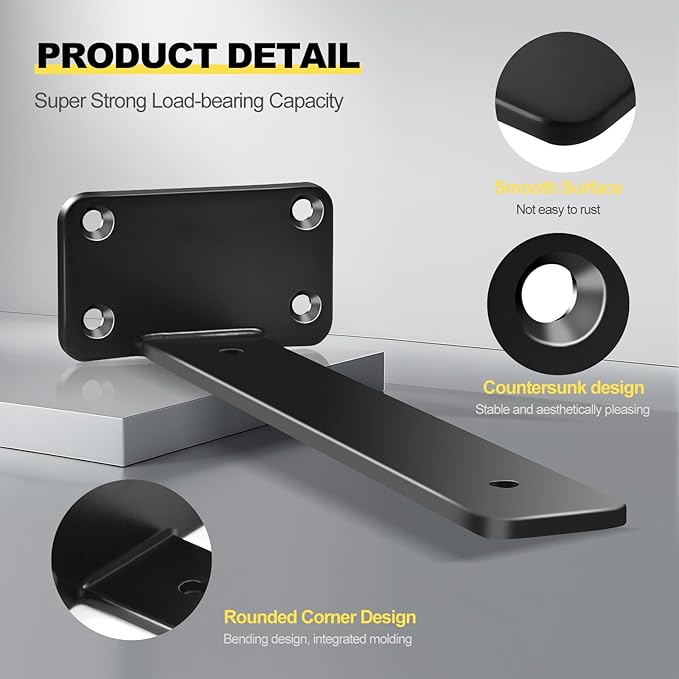 4 Pack - 5 inch Black Hidden L Shelf Bracket Iron Floating Shelf Brackets