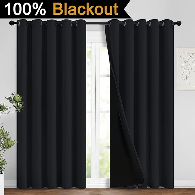 Yakamok 100% Blackout Lined Panels, Thermal Insulated Blackout Curtains
