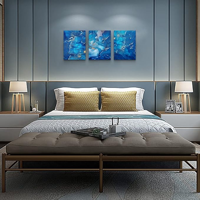 Canvas Wall Art For Living Room Family Wall Decorations For Bedroom Modern Bathroom Wall Decor Paintings Abstract Blue Pictures Artwork Inspirational Canvas Art Prints Kitchen Home Decor 3 Piece