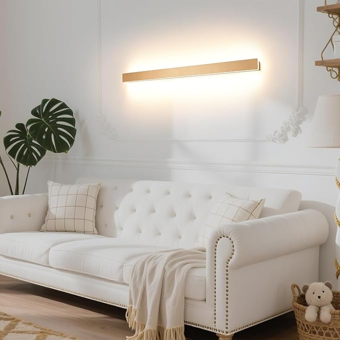 KELUOLY Modern Plug in Wall Lights, 31.4 inch Frosted Gold LED Long Wall Sconce