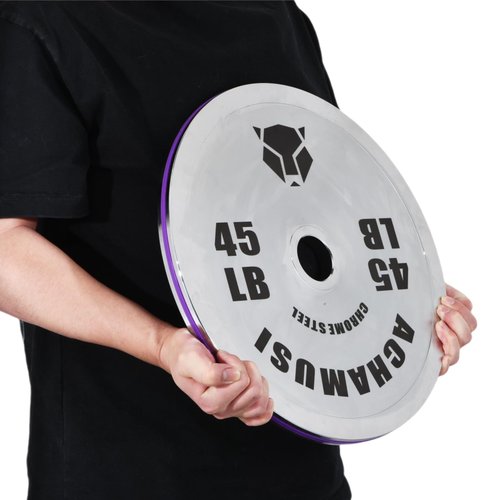 Achamusi Olympic Weight Plates，Steel 2-Inch Weight Plate For Strength Training，Weightlifting - Single Or Pair (Black-45LB Single)