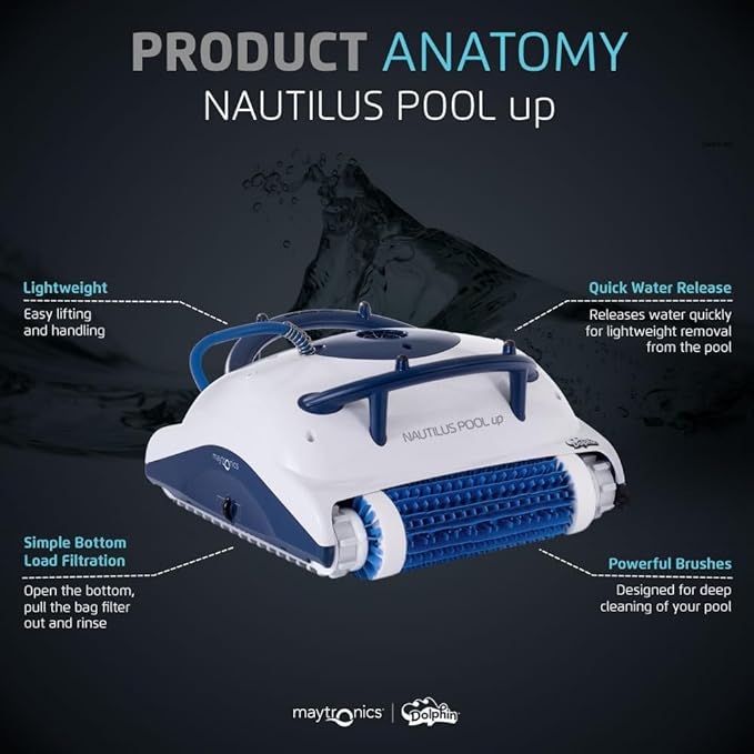 Dolphin Nautilus Pool-Up Robotic Pool Vacuum Cleaner up to 26 FT - Wall Climbing with Scrubber Brush