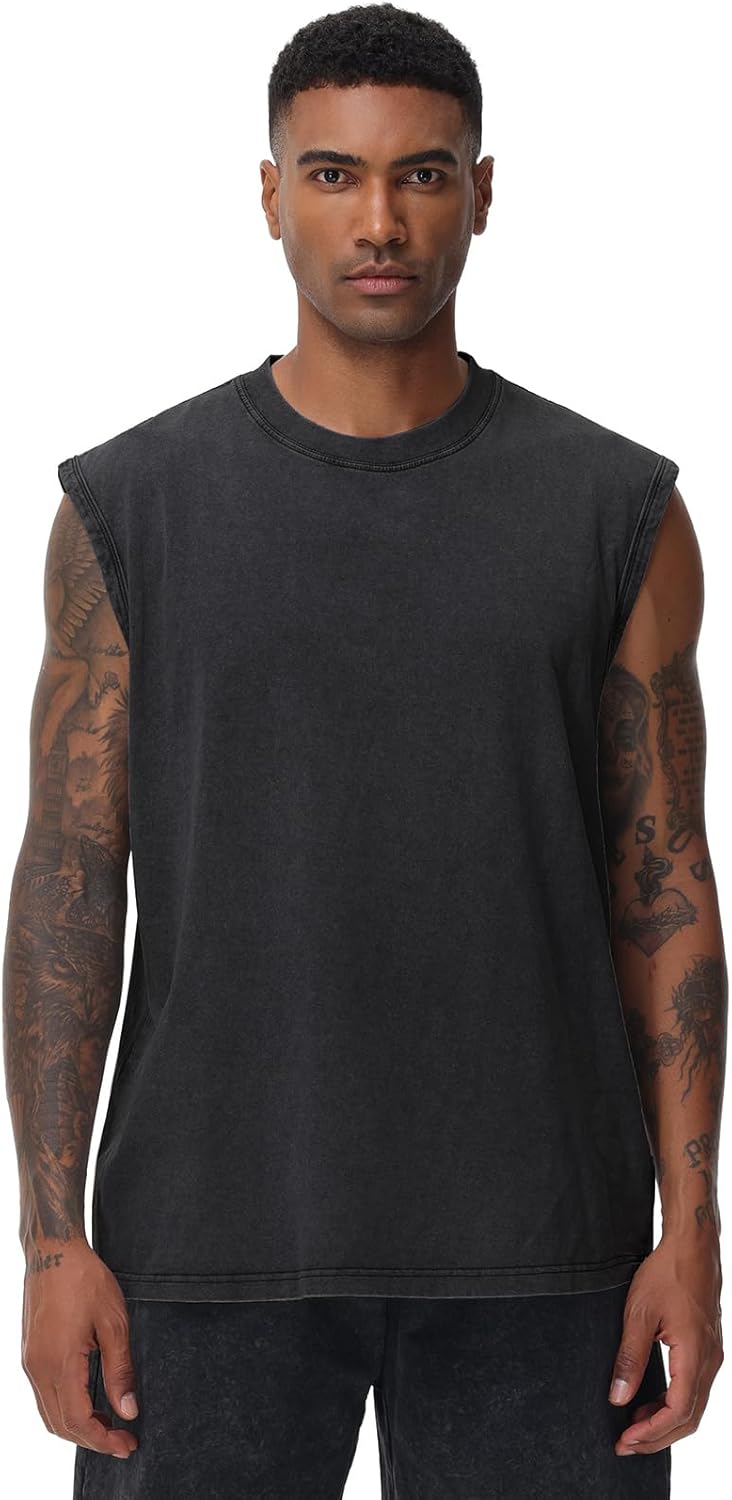 Skiennix Men's Workout Tank Tops - Sleeveless Muscle Tee for Gym & Beach | Acid Wash, Loose Fit